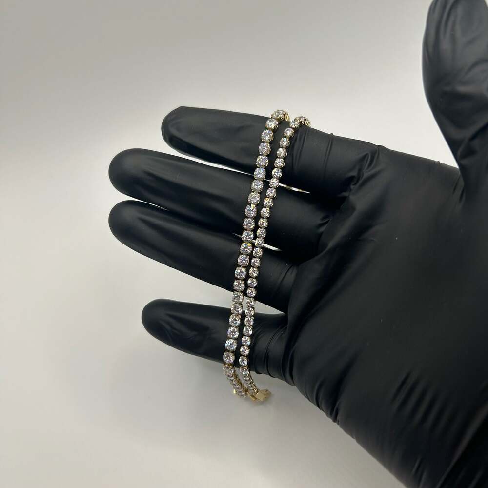 3mm & 4mm Gold Moissanite Tennis Bracelet Set VVS1 7.5 Inch Mens No Pass